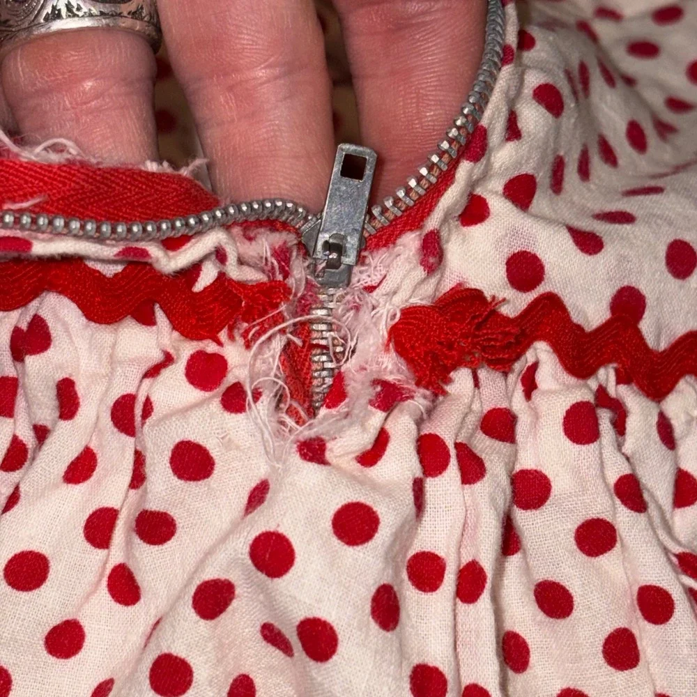 Vintage Kids Red Polka Dot Tiered Ruffle Skirt Ric Rac Trim Costume Retro